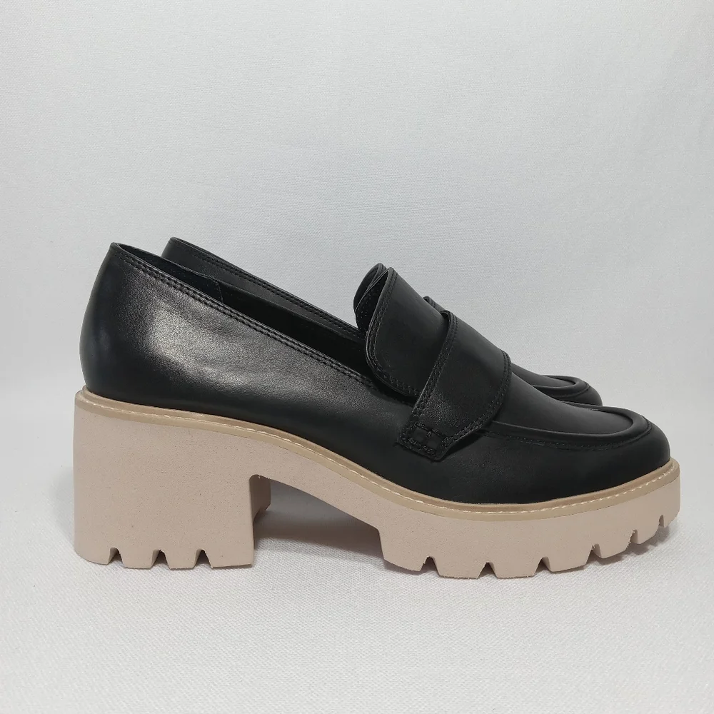 DOLCE VITA Halona Chunky Heel Platform Loafer in Black Pink Womens Size 11